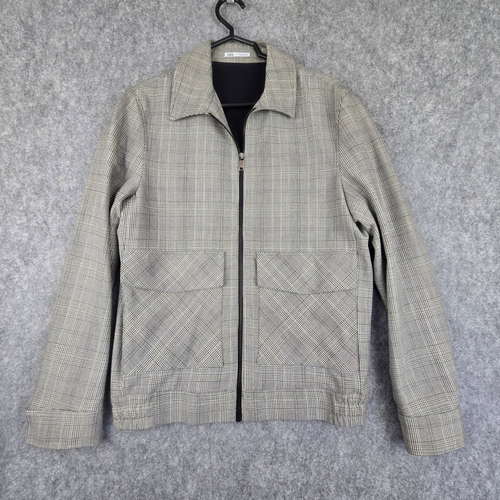 Zara Harrington Jacket Mens M Gray Glen Plaid 4-Way Stretch Comfort Knit Zip